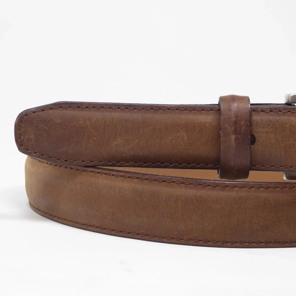 Thursday Mens Waist Belt Brown Leather Everyday Classic Silver Buckle 38